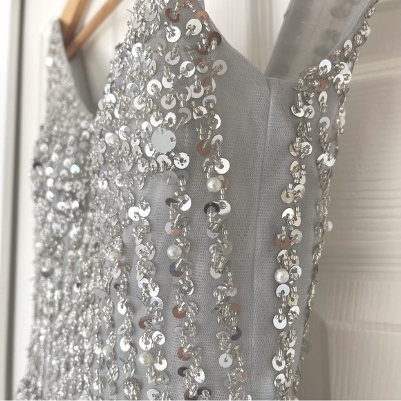 LIGHT GRAY SEQUENCES AND BEADS TULLE DRESS PROM DRESS - Picture 7 of 15